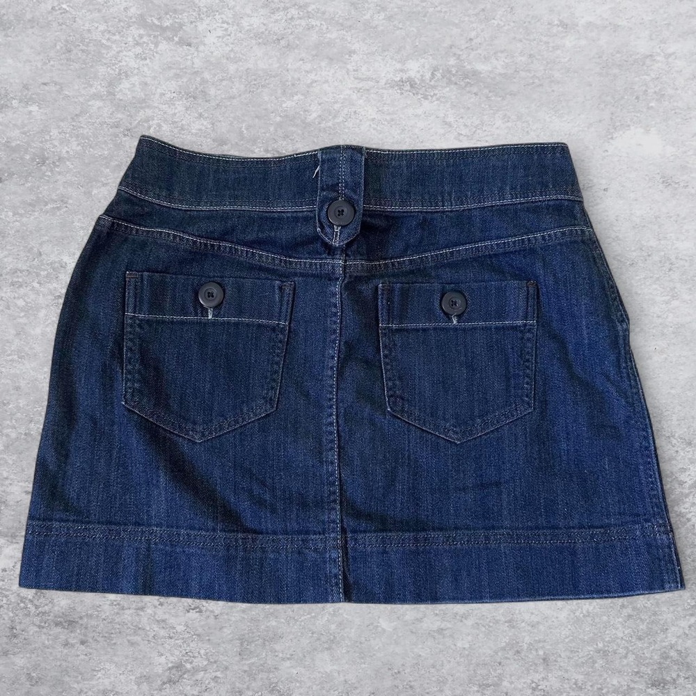 ELLE Vintage Womens Dark Wash Denim Mini Skirt Button Detail Size 8 Indigo Blue